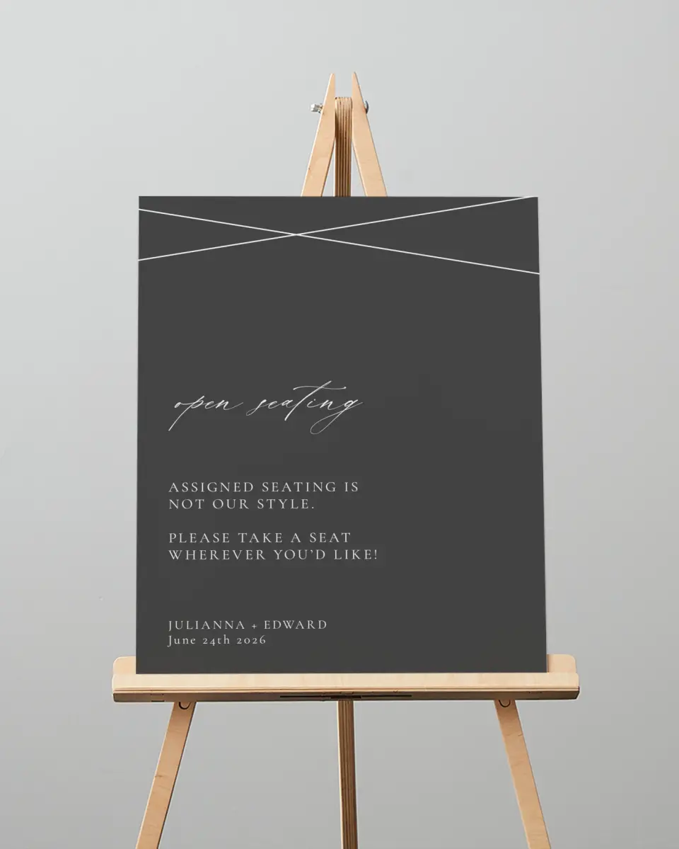 This is a 16" x 20" Pick a Seat Sign called Distinct Lines printed in full color