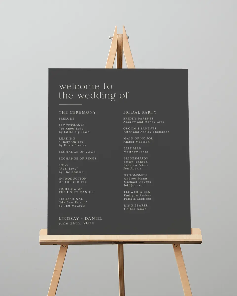 This is a 16" x 20" Ceremony Sign called Simple Gathering printed in full color