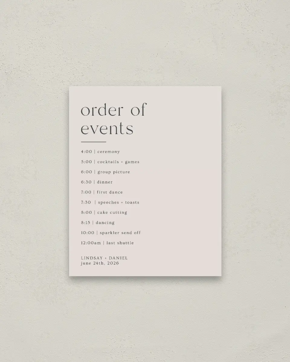 This is a 16" x 20" Schedule Sign called Simple Gathering printed in full color