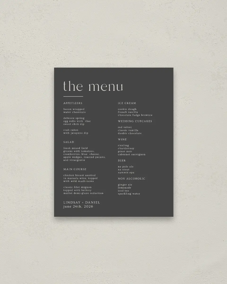 This is a 16" x 20" Menu Sign called Simple Gathering printed in full color