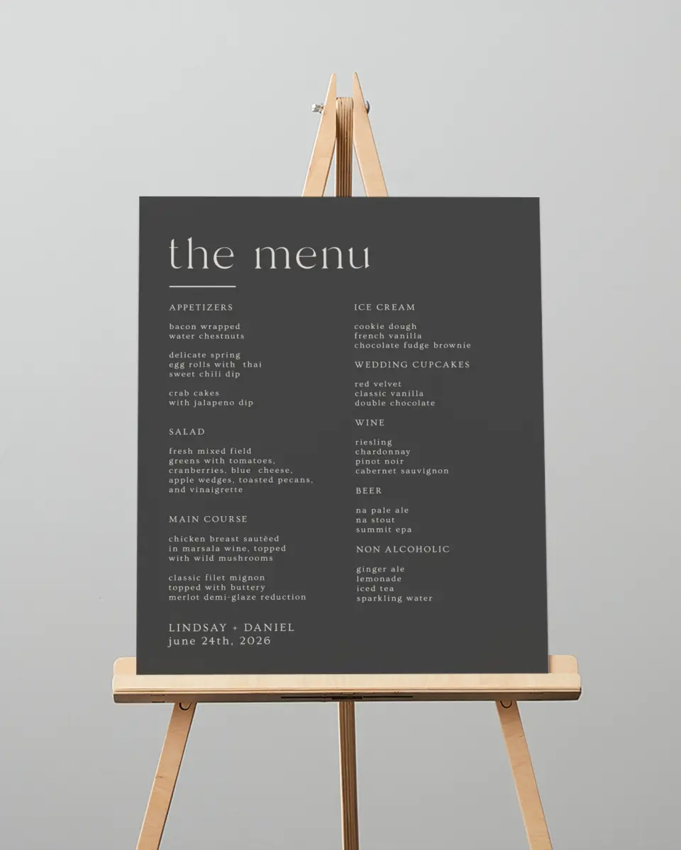 This is a 16" x 20" Menu Sign called Simple Gathering printed in full color