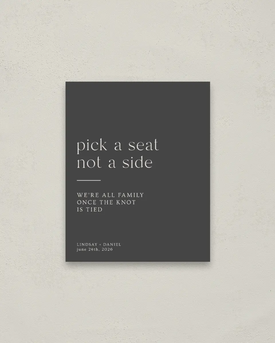 This is a 16" x 20" Pick a Seat Sign called Simple Gathering printed in full color