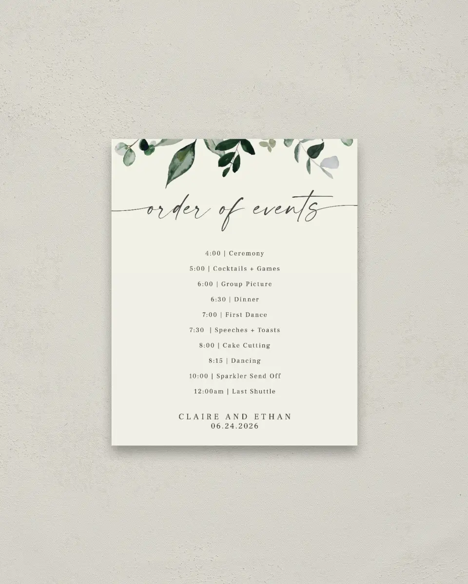 This is a 16" x 20" Schedule Sign called Eucalyptus Greenery printed in full color