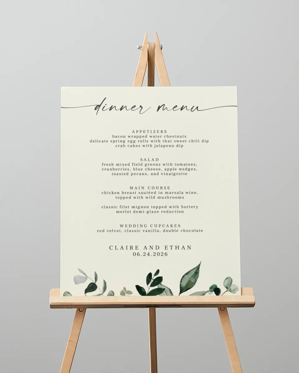 This is a 16" x 20" Menu Sign called Eucalyptus Greenery printed in full color