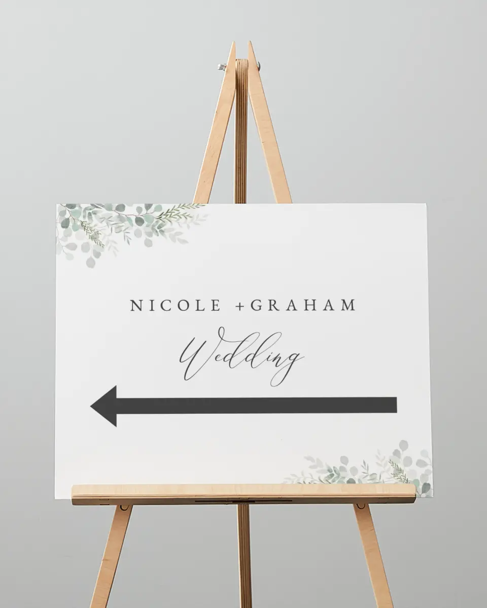 This is a 16" x 20" Direction Sign called Elegant Greenery printed in full color