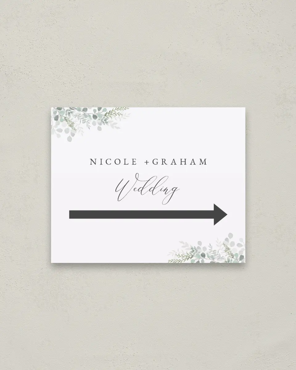 This is a 16" x 20" Direction Sign called Elegant Greenery printed in full color