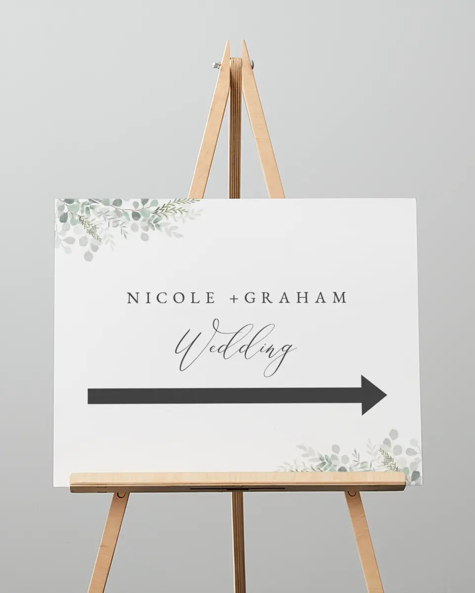 This is a 16" x 20" Direction Sign called Elegant Greenery printed in full color