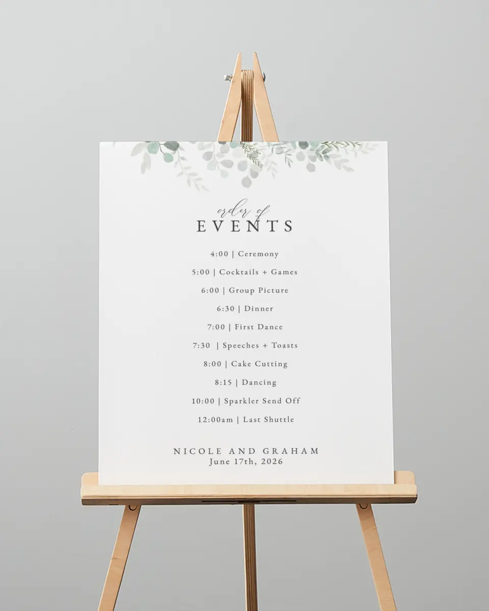 This is a 16" x 20" Schedule Sign called Elegant Greenery printed in full color