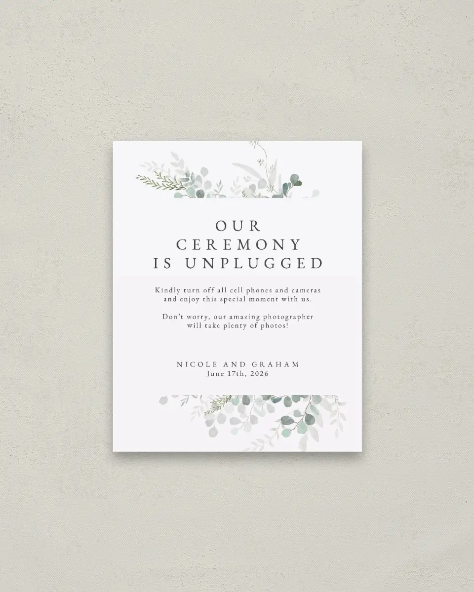 This is a 16" x 20" Unplugged Sign called Elegant Greenery printed in full color