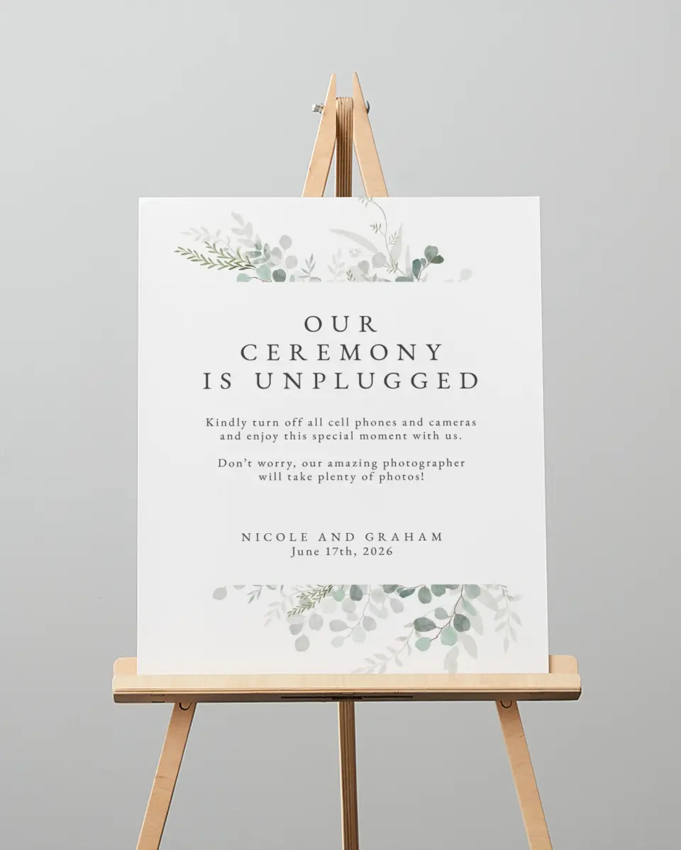 This is a 16" x 20" Unplugged Sign called Elegant Greenery printed in full color