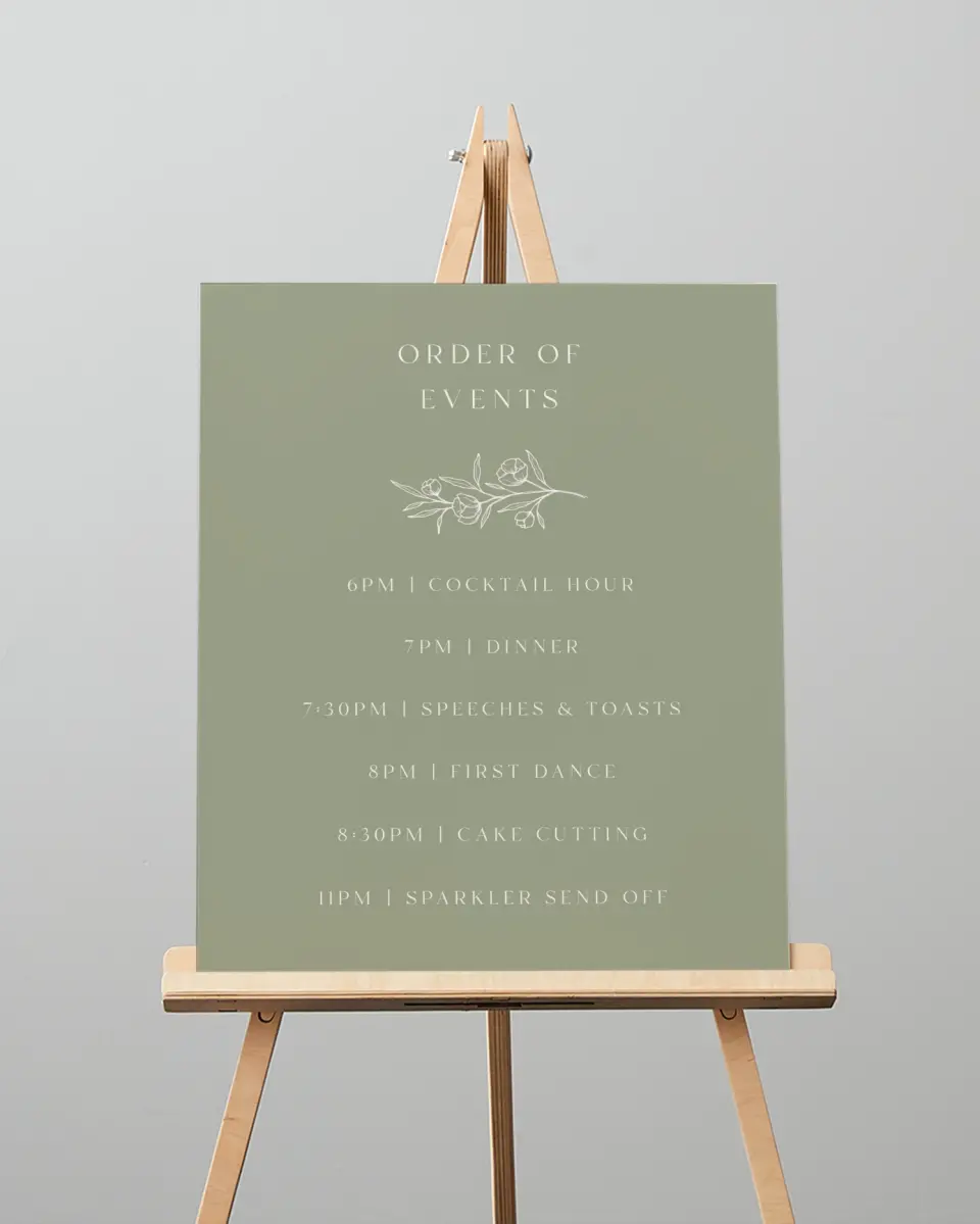 This is a 16" x 20" Schedule Sign called The Jasmine printed in full color