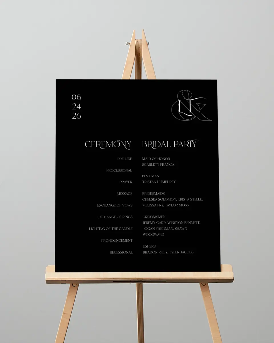 This is a 16" x 20" Ceremony Sign called The Lucy printed in full color