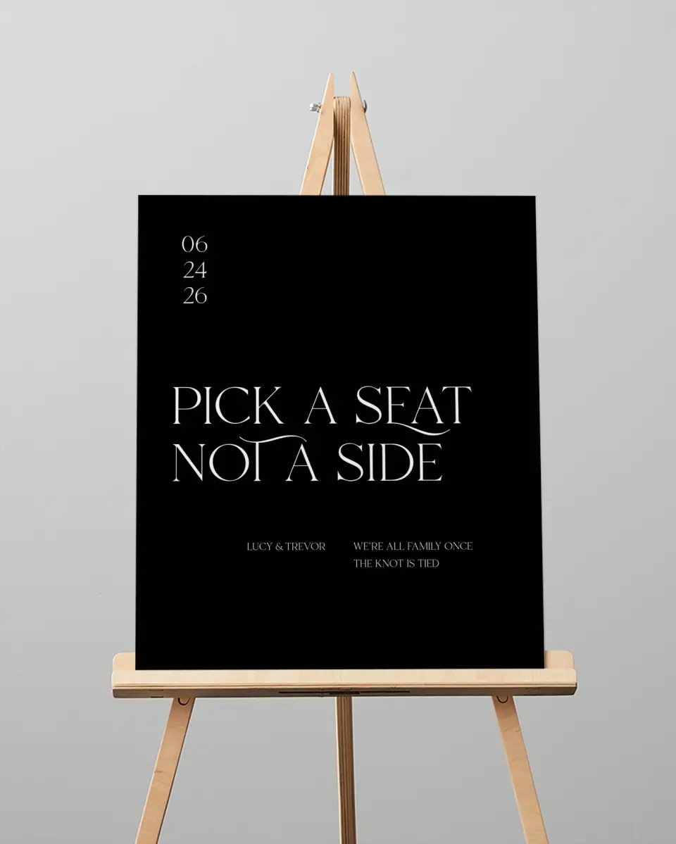 This is a 16" x 20" Pick a Seat Sign called The Lucy printed in full color