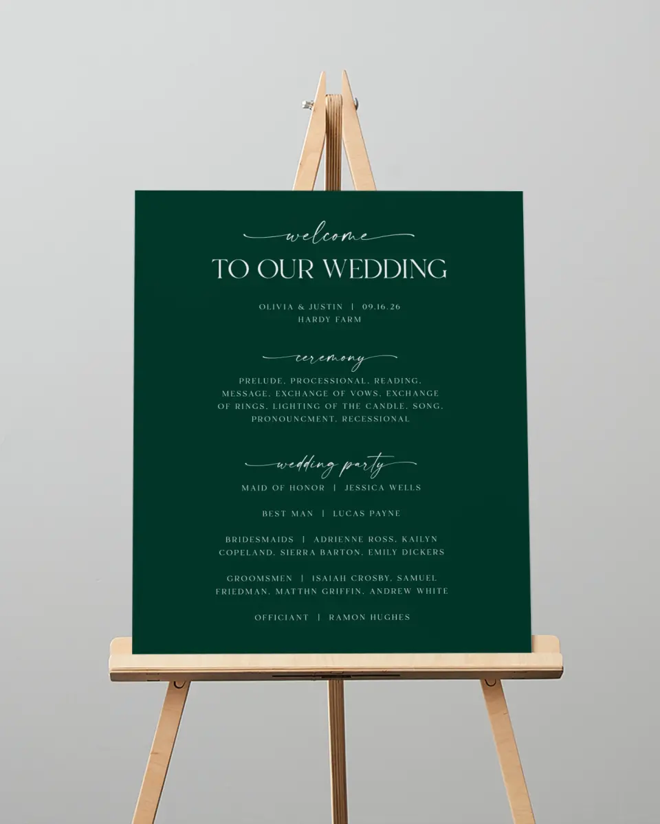This is a 16" x 20" Ceremony Sign called The Olivia printed in full color