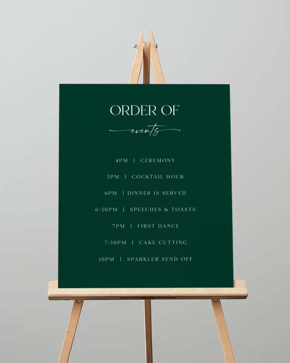 This is a 16" x 20" Schedule Sign called The Olivia printed in full color