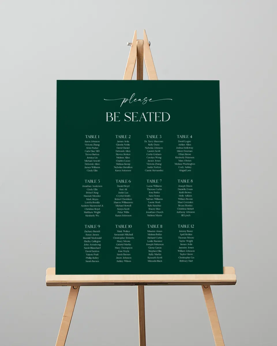 This is a 16" x 20" Seating Chart Sign called The Olivia printed in full color