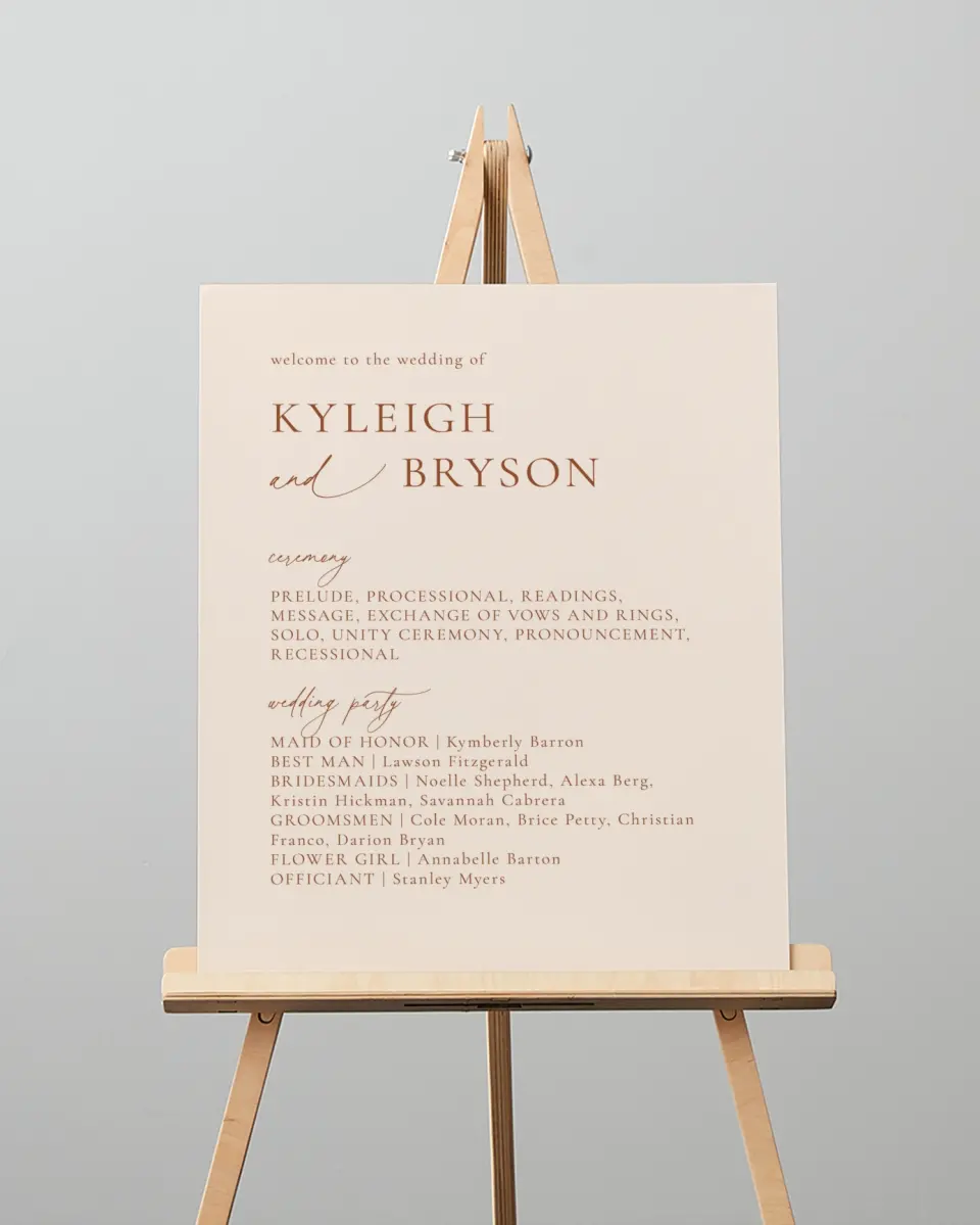 This is a 16" x 20" Ceremony Sign called The Kyleigh printed in full color