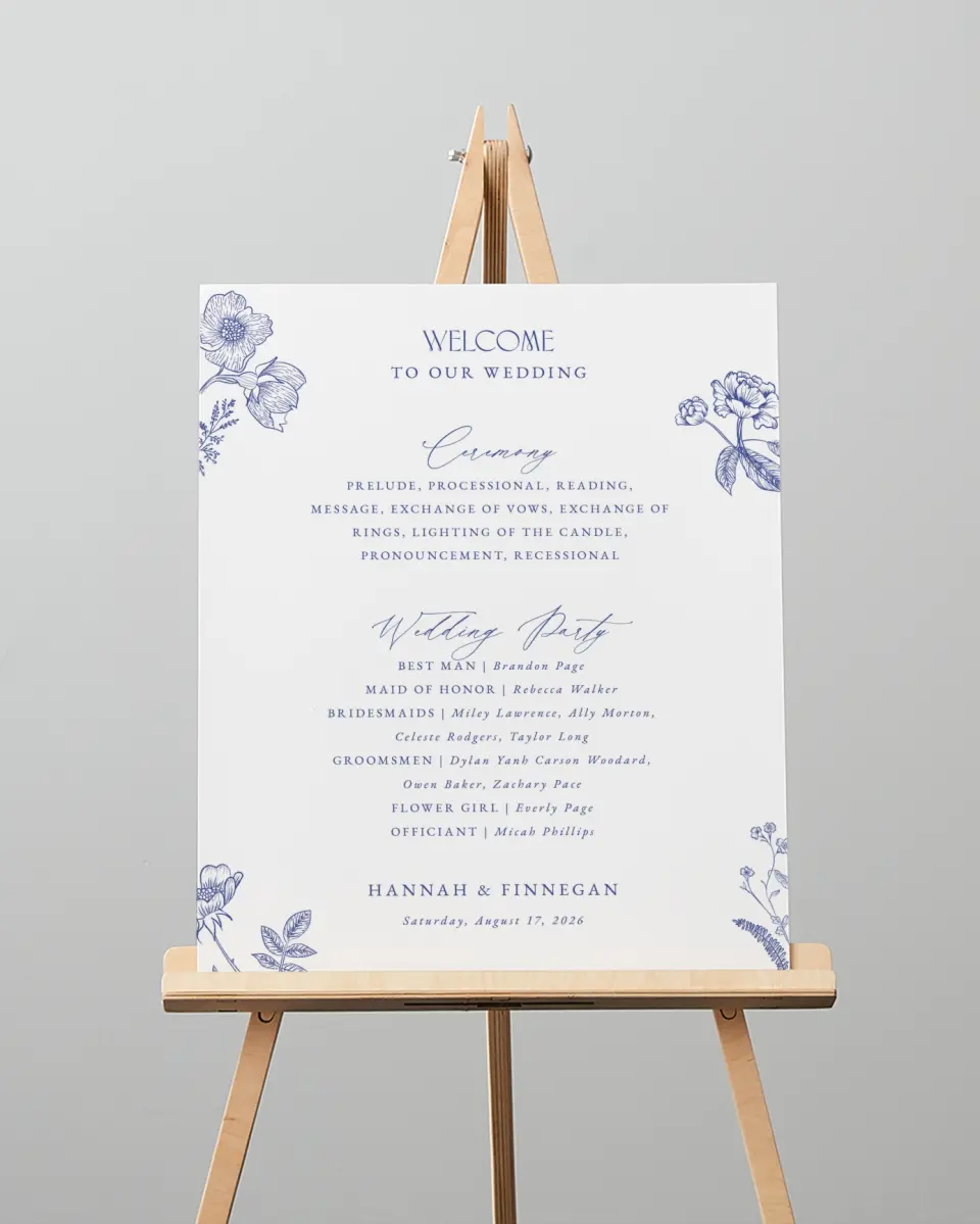This is a 16" x 20" Ceremony Sign called Modern Chinoiserie printed in full color