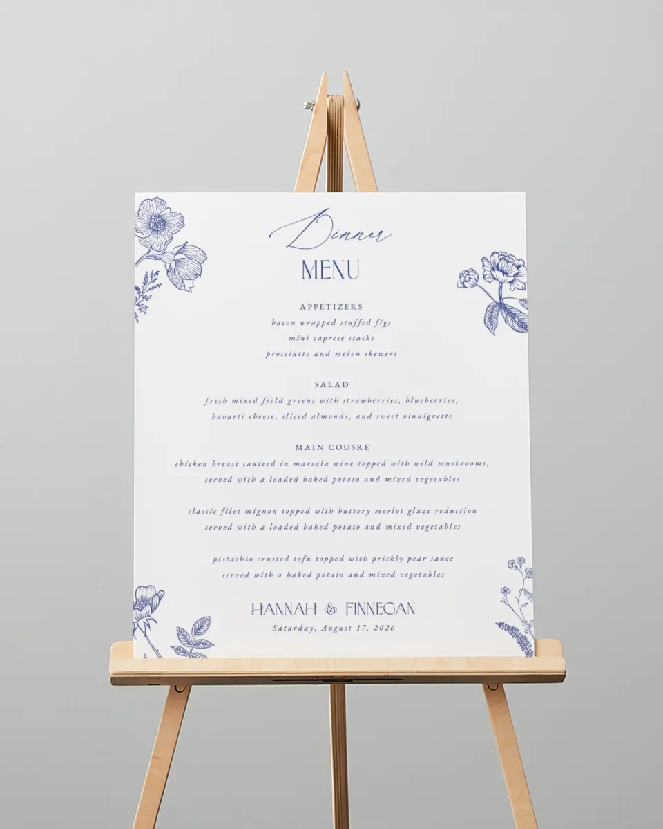 This is a 16" x 20" Menu Sign called Modern Chinoiserie printed in full color