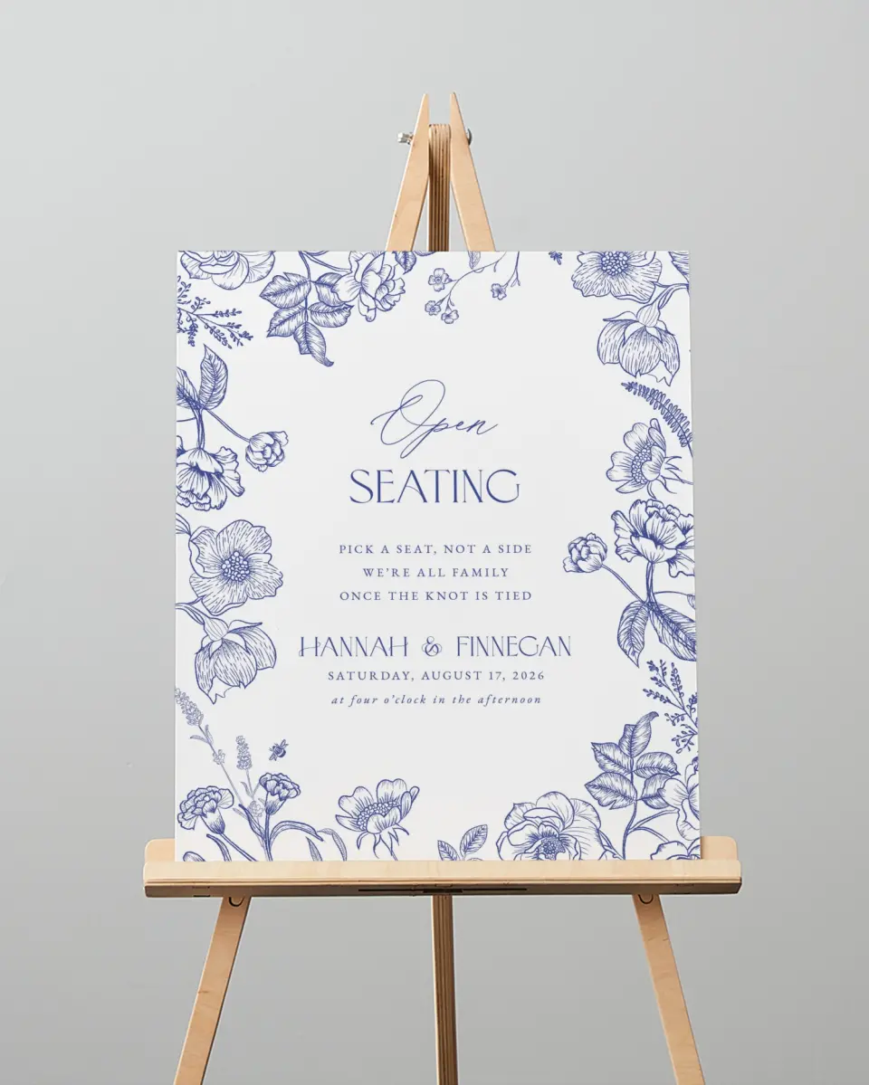 This is a 16" x 20" Pick a Seat Sign called Modern Chinoiserie printed in full color