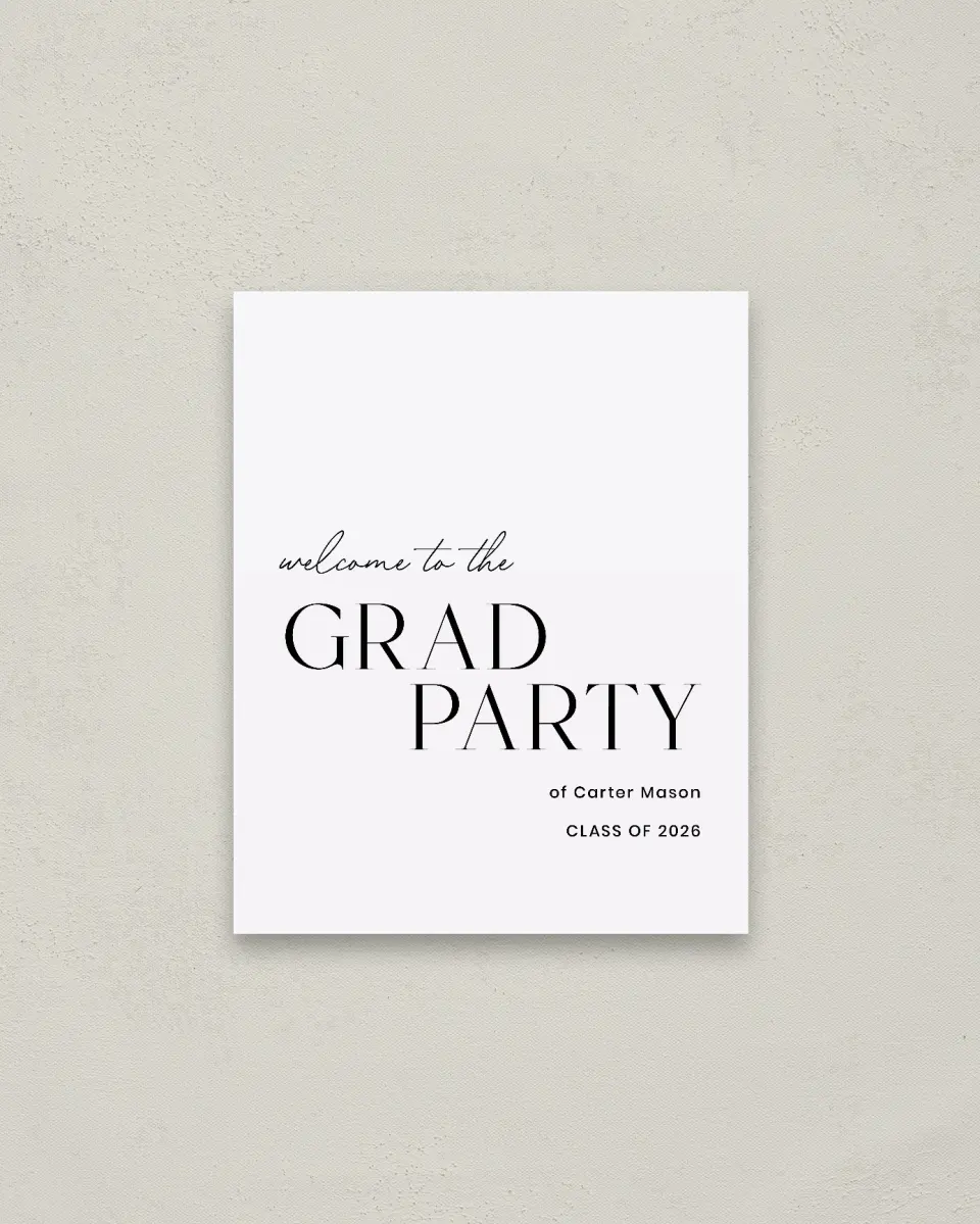 This is a 16" x 20" Welcome Grad Sign called Classy Cool Grad printed in full color