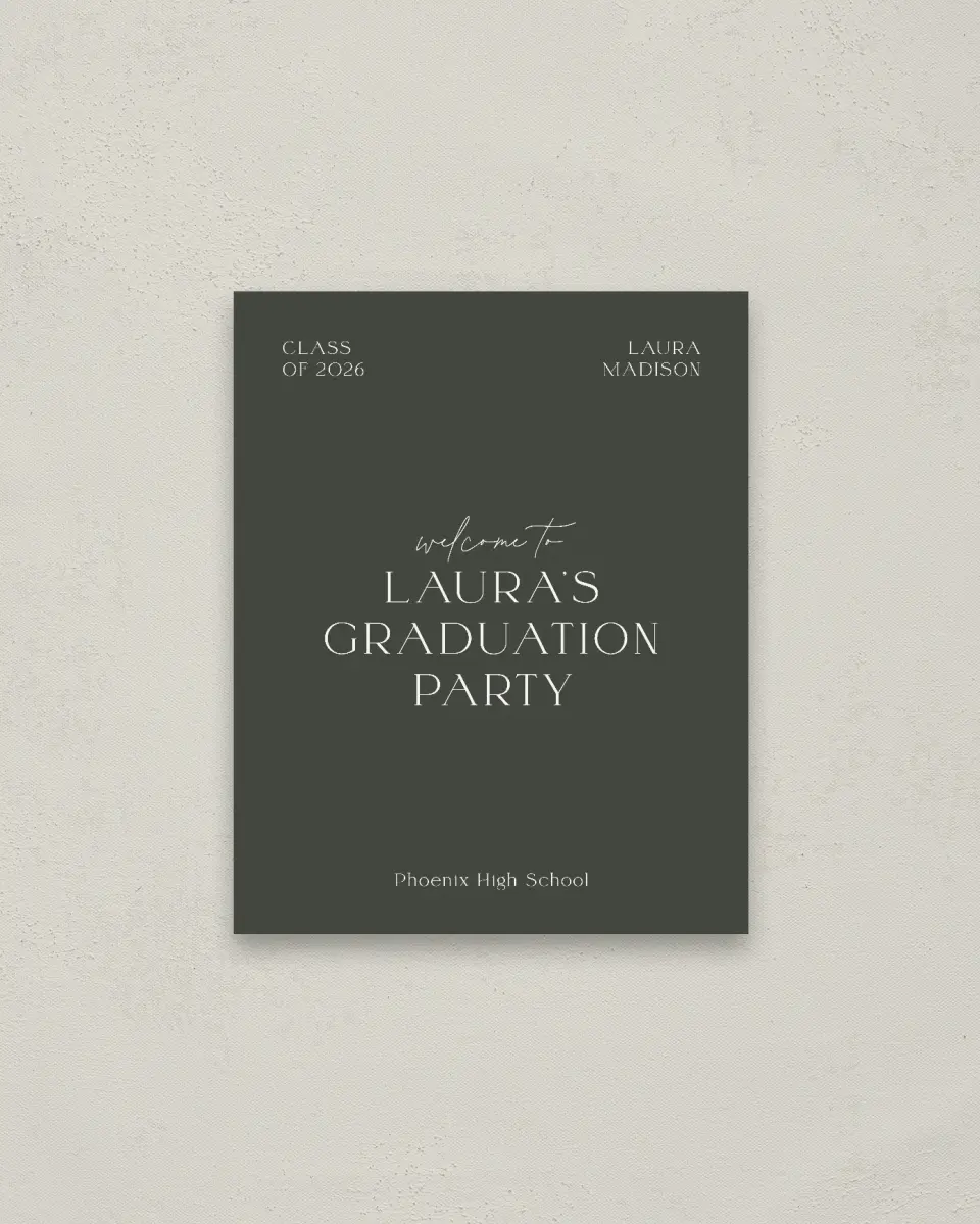 This is a 16" x 20" Welcome Grad Sign called New Beginnings printed in full color