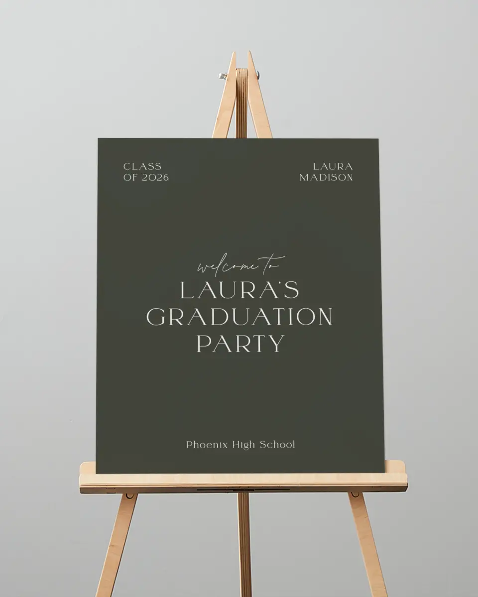 This is a 16" x 20" Welcome Grad Sign called New Beginnings printed in full color