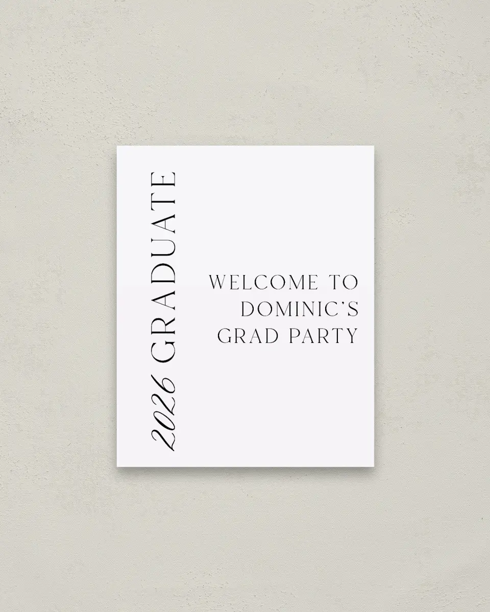 This is a 16" x 20" Welcome Grad Sign called Sophisticated Senior printed in full color
