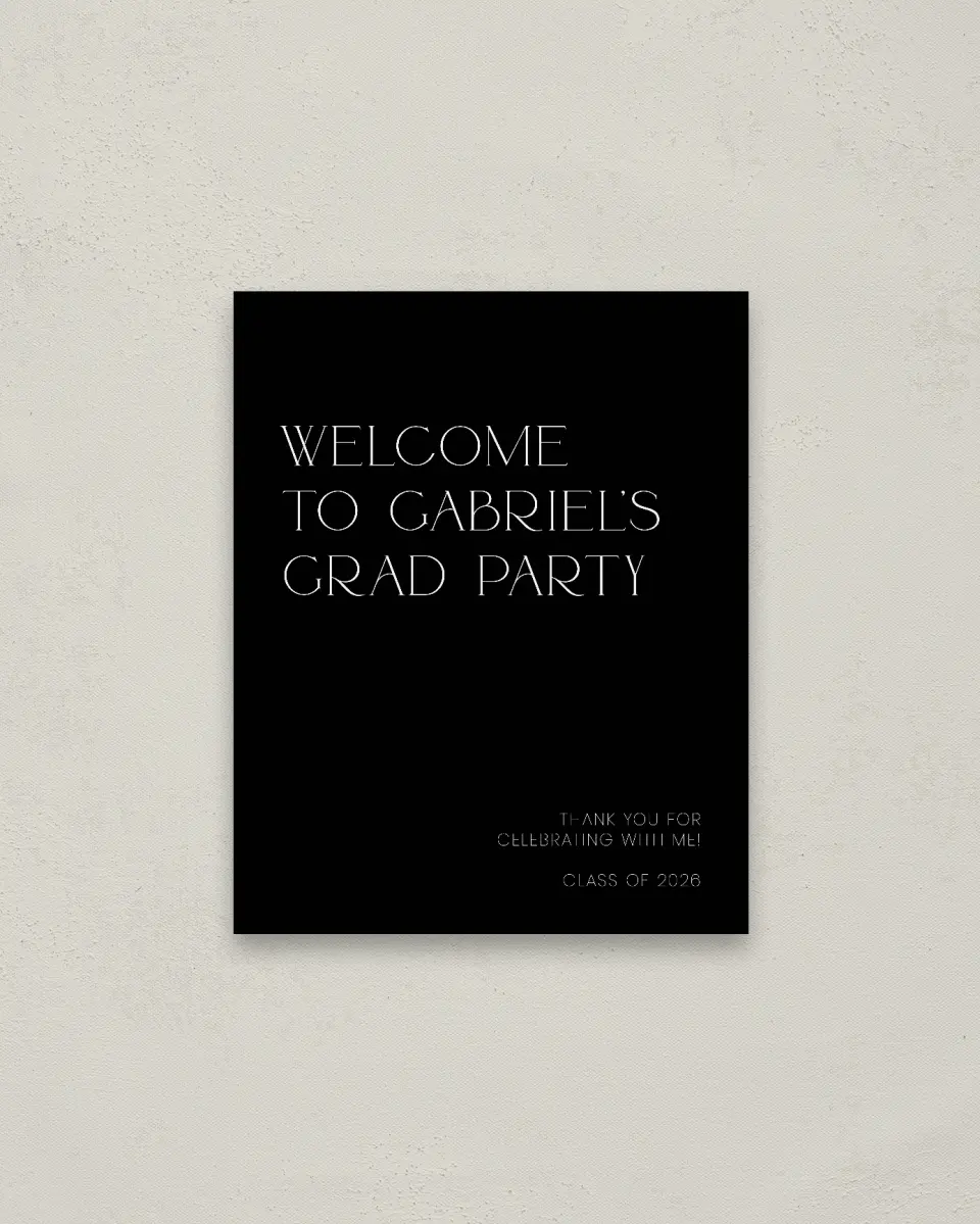 This is a 16" x 20" Welcome Grad Sign called Starting Fresh printed in full color