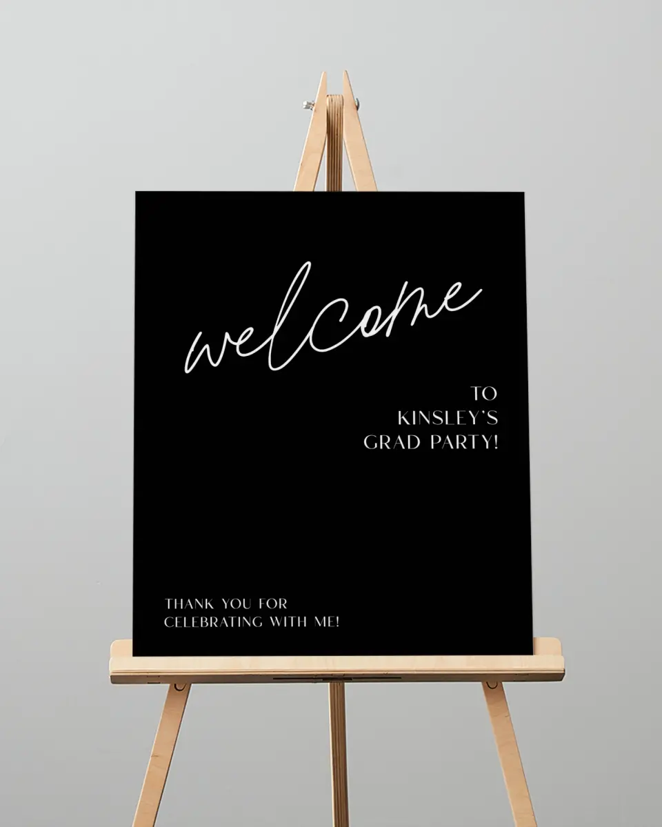 This is a 16" x 20" Welcome Grad Sign called A New Chapter printed in full color with Silver foil