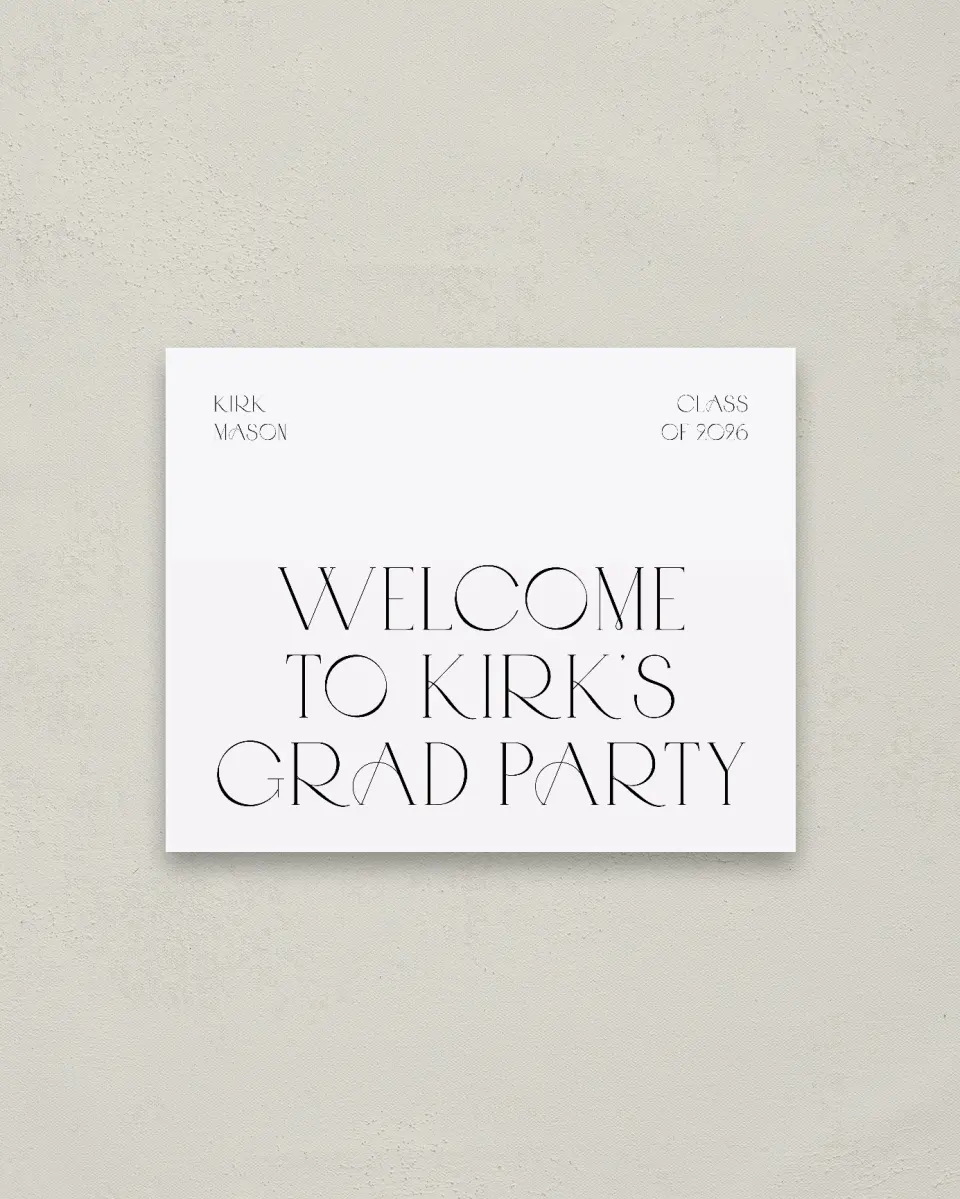 This is a 16" x 20" Welcome Grad Sign called Milestones and Memories printed in full color