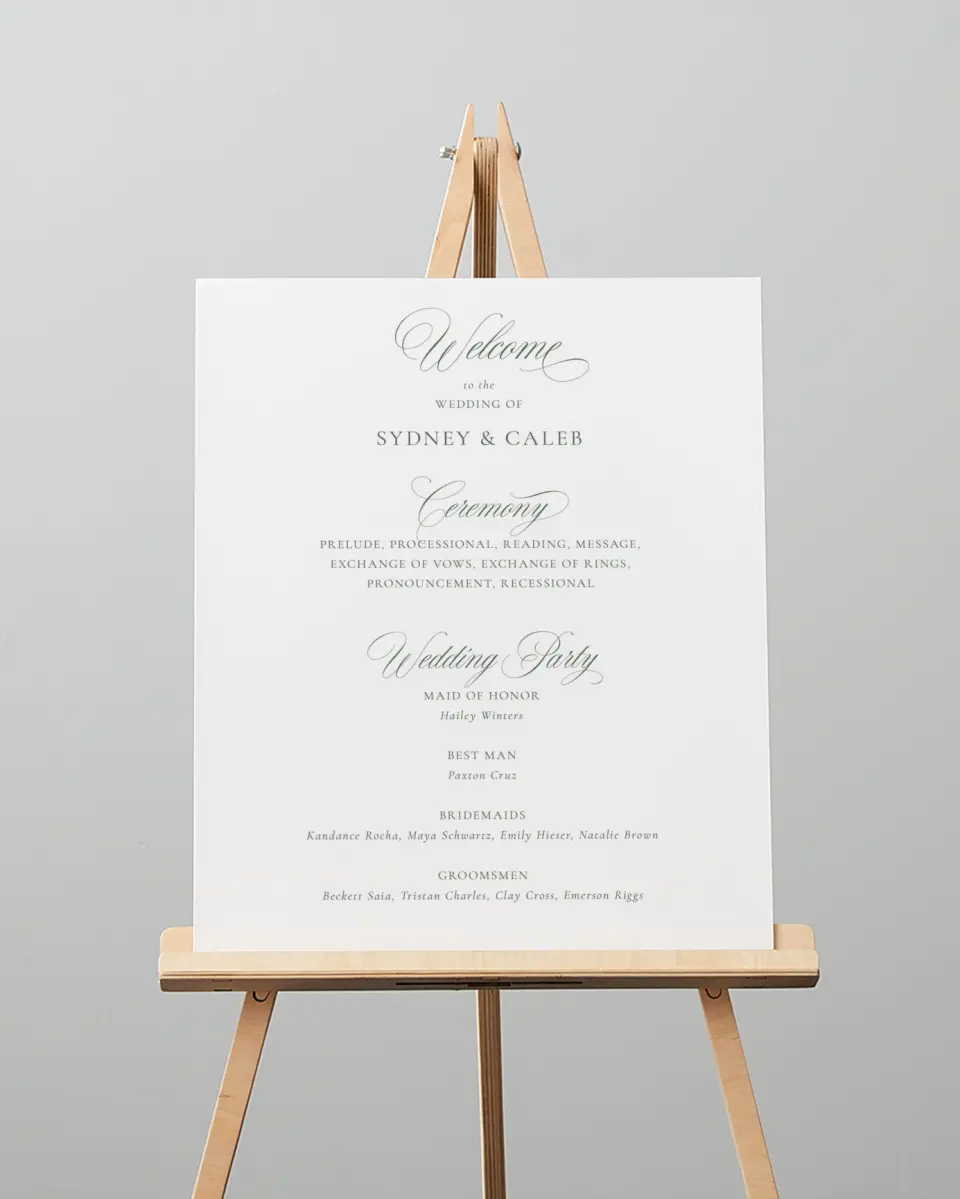 This is a 16" x 20" Ceremony Sign called Elegant Frame printed in full color