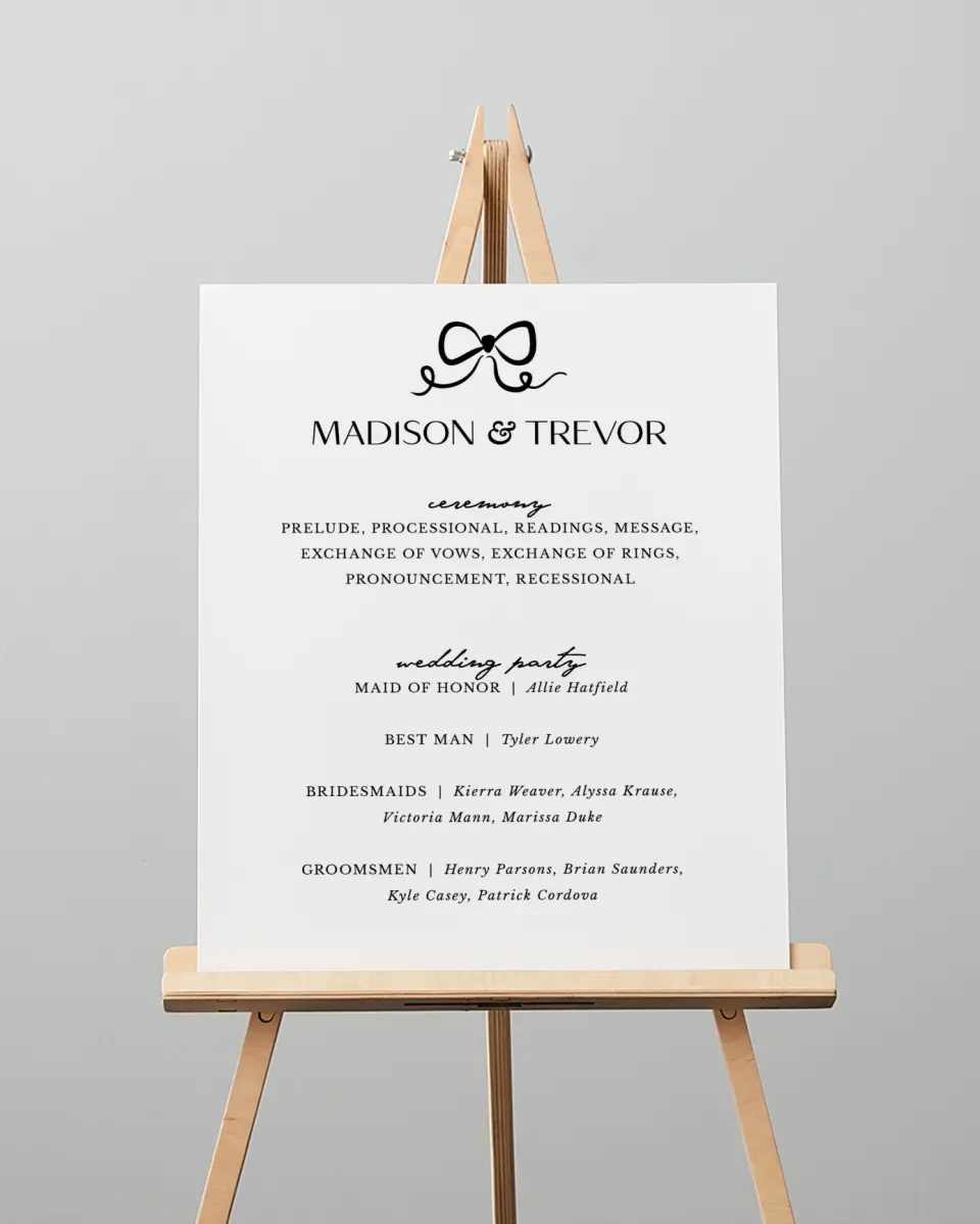 This is a 16" x 20" Ceremony Sign called The Madison printed in full color
