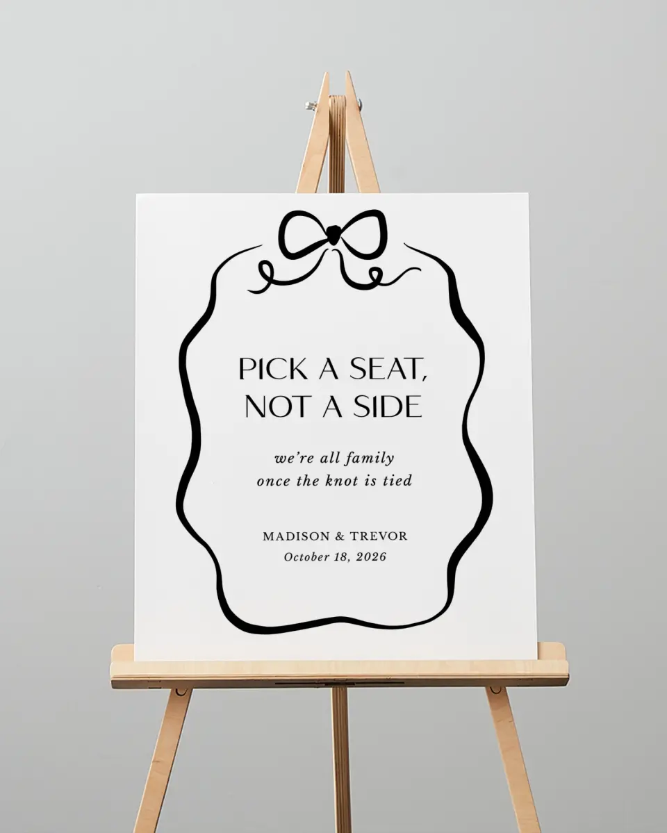 This is a 16" x 20" Pick a Seat Sign called The Madison printed in full color