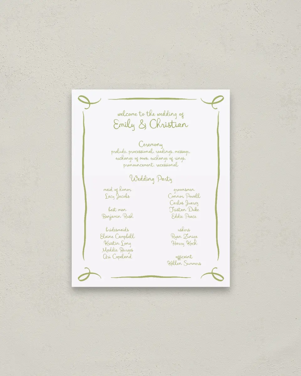 This is a 16" x 20" Ceremony Sign called Wedding Whimsy printed in full color