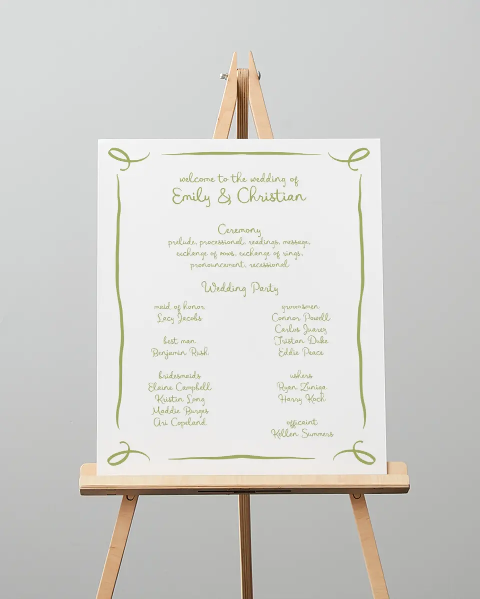 This is a 16" x 20" Ceremony Sign called Wedding Whimsy printed in full color