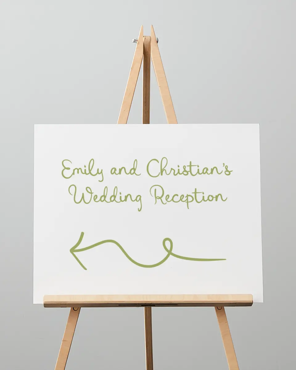 This is a 16" x 20" Direction Sign called Wedding Whimsy printed in full color
