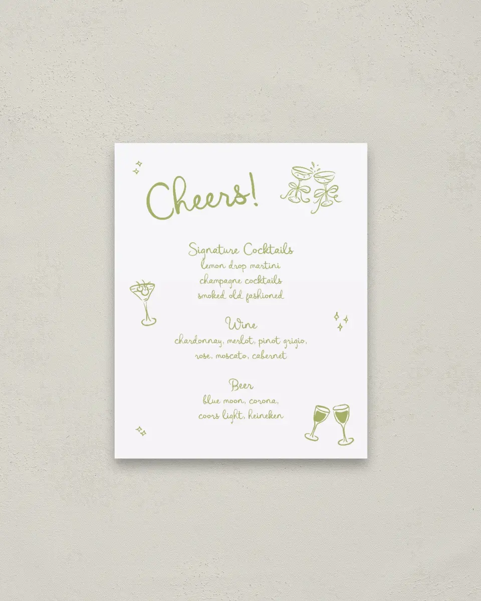 This is a 16" x 20" Menu Sign called Wedding Whimsy printed in full color