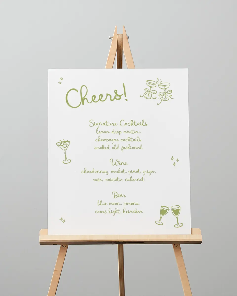 This is a 16" x 20" Menu Sign called Wedding Whimsy printed in full color