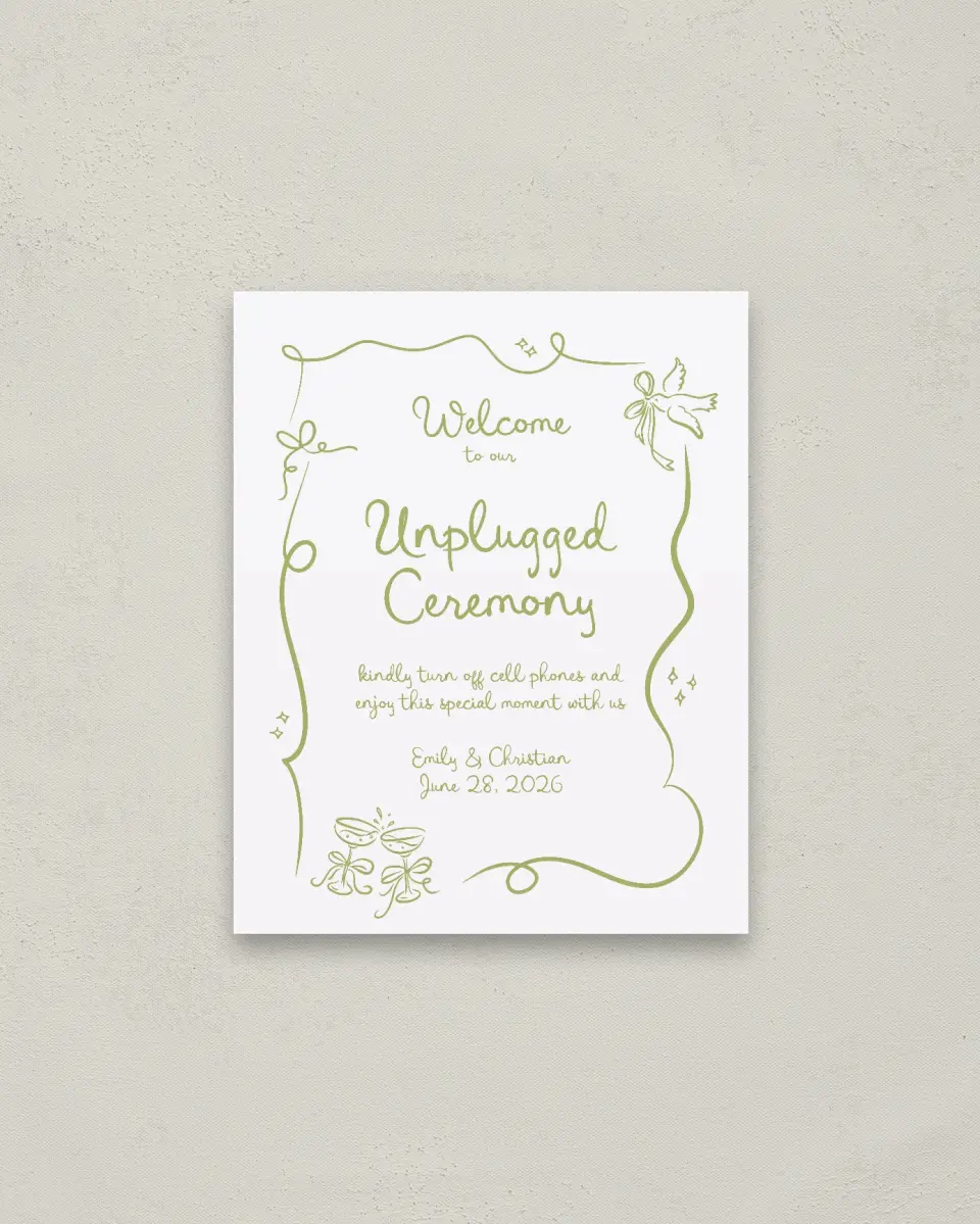 This is a 16" x 20" Unplugged Sign called Wedding Whimsy printed in full color