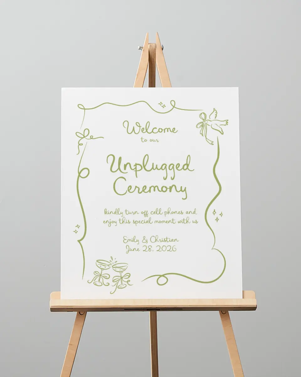 This is a 16" x 20" Unplugged Sign called Wedding Whimsy printed in full color