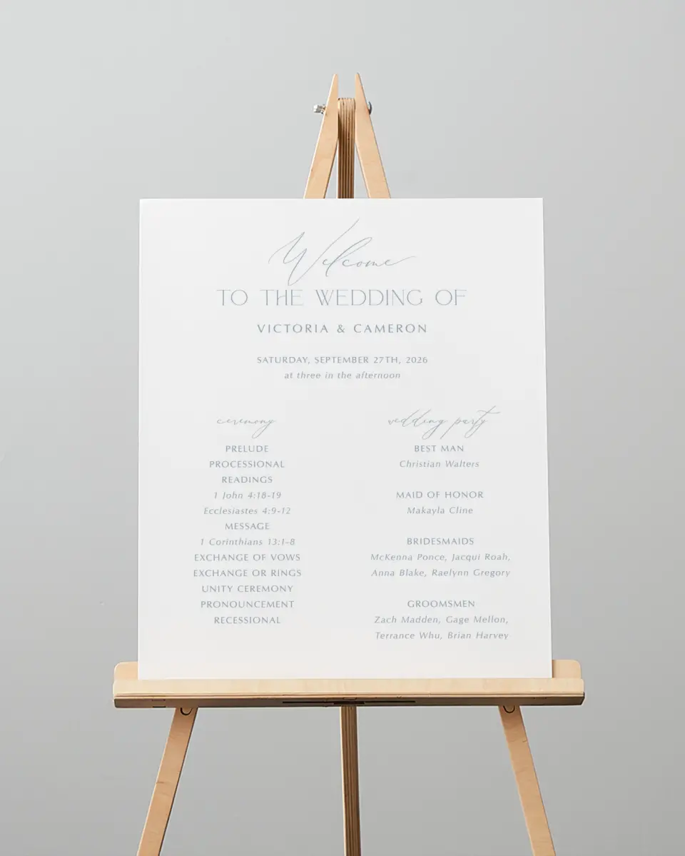 This is a 16" x 20" Ceremony Sign called The Victoria printed in full color