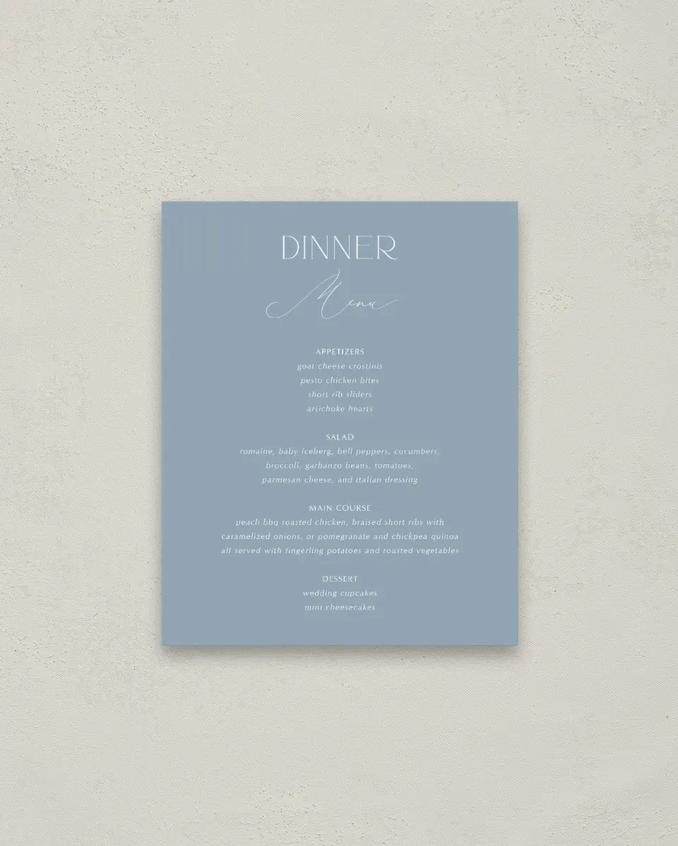 This is a 16" x 20" Menu Sign called The Victoria printed in full color