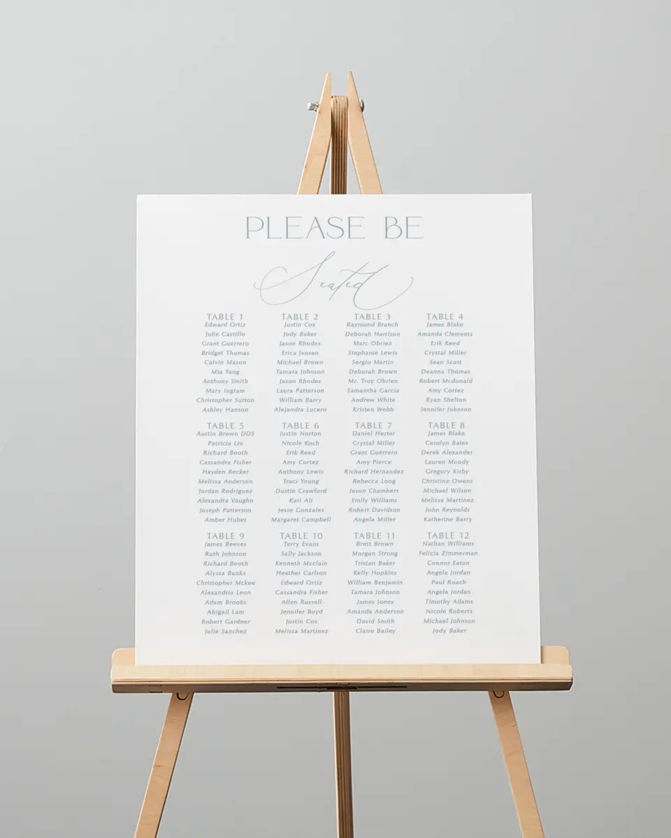 This is a 16" x 20" Seating Chart Sign called The Victoria printed in full color