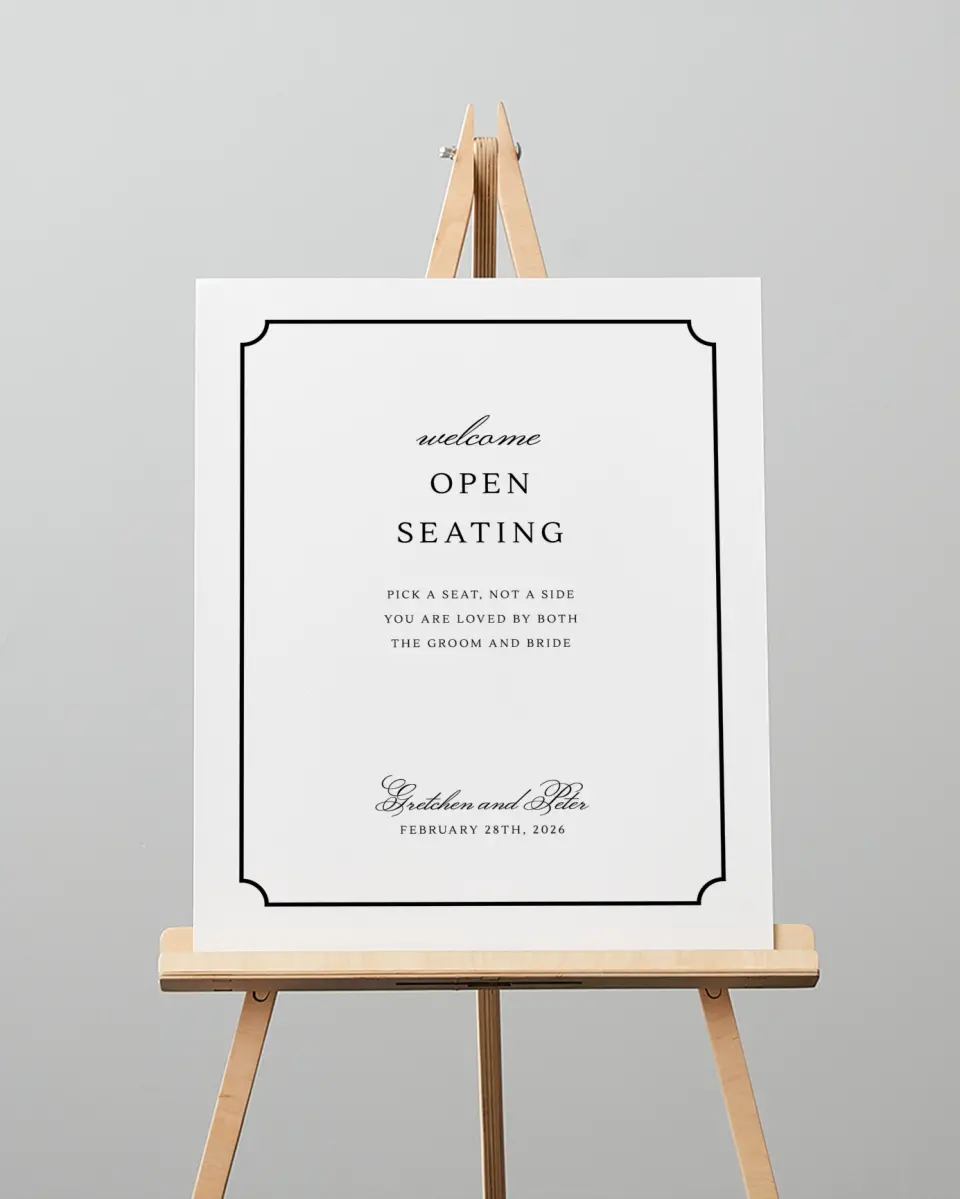 This is a 16" x 20" Pick a Seat Sign called Elegant Tradition printed in full color