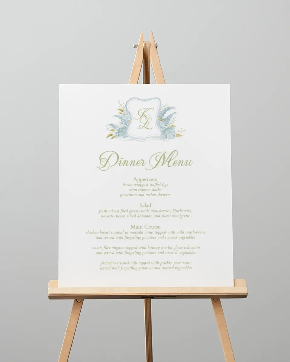 This is a 16" x 20" Menu Sign called Southern Belle printed in full color