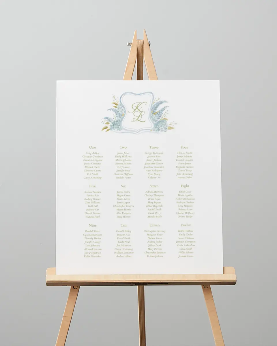 This is a 16" x 20" Seating Chart Sign called Southern Belle printed in full color