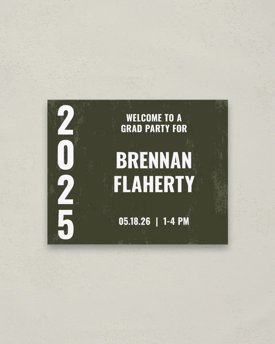 This is a 16" x 20" Welcome Grad Sign called Genuine Graduate printed in full color