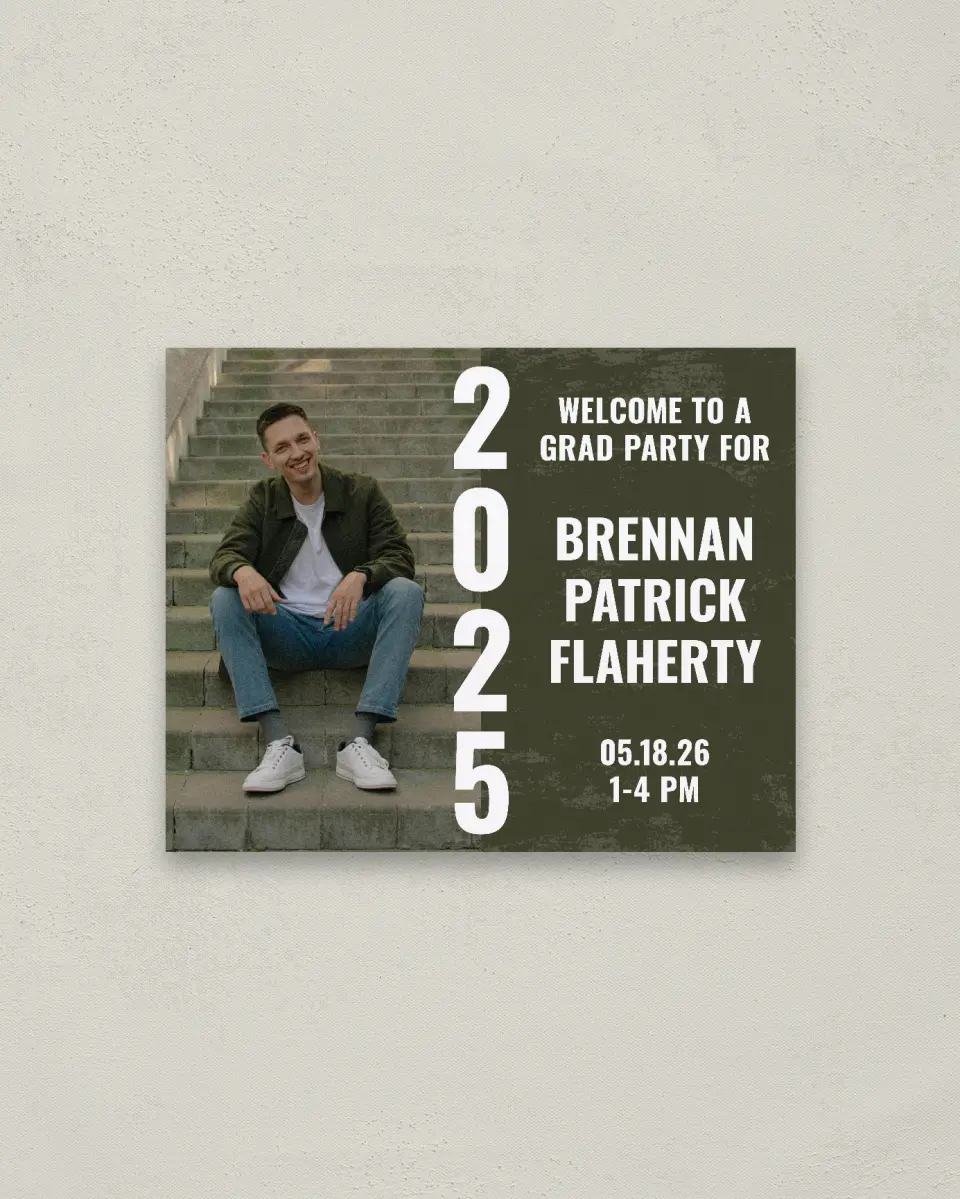 This is a 16" x 20" Welcome Grad Sign called Genuine Graduate printed in full color