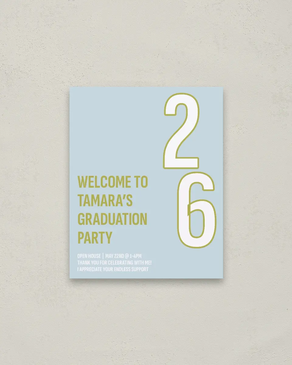 This is a 16" x 20" Welcome Grad Sign called Big Grad Energy printed in full color